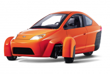 Elio's futuristic efficient three wheeled vehicle.