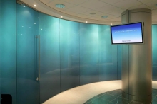 Avanti Lunar LCD Smart Glass can offer light and openness (as can be seen below) or privacy (as shown above) if needed.