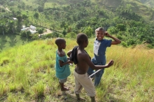 Haitian children on a hill in Rantlamouaie overlooking the daycare center.