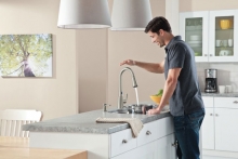 Moen's Brantford MotionSense faucet offers touchless sensors for easier control.